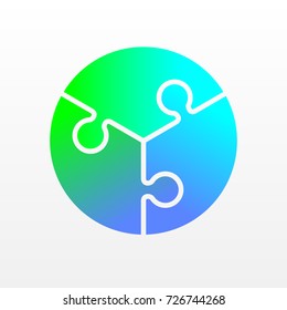 Three piece flat puzzle round infographic presentation. 3 step circle business diagram. Three section compare service banner. Vector illustration template shape . 3d Abstract Background