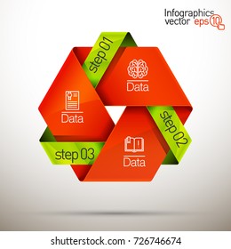 Three piece flat puzzle round infographic presentation. 3 step circle business diagram. Three section compare service banner. Vector illustration template shape . 3d Abstract Background