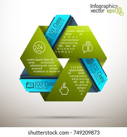 Three piece flat puzzle round infographic presentation. 3 step circle business diagram. Three section compare service banner. Vector illustration template shape . 3d Abstract Background