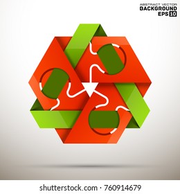 Three piece flat puzzle round infographic presentation. 3 step circle business diagram. Three section compare service banner. Vector illustration template shape . 3d Abstract Background