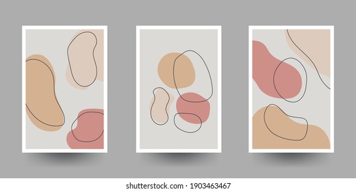 Three piece wall art minimalist, A collection of three abstract backgrounds, postcard, hand drawing vector illustration.