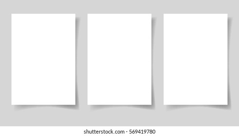 three pieces blank A4 sheet of white paper with the shadow for your design, vector illustration