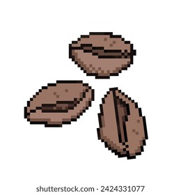 Three pieces of coffee beans. Pixel bit retro game styled vector illustration drawing. Simple flat cartoon drawing isolated on square white background.