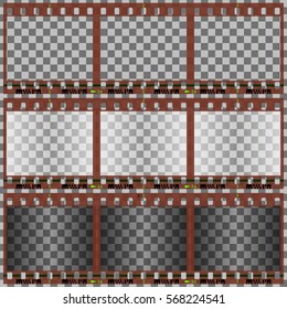 three pieces of film with translucent frames on white background vector illustration