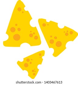 Tres piezas de queso plano en color amarillo , vectorial, dibujo de color o ilustración.