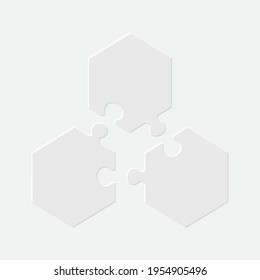 Three pieces of a hexagon puzzle. Hexagonal mosaic infographics.