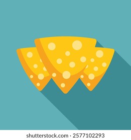 Three pieces of nacho chips forming a triangle on a blue background