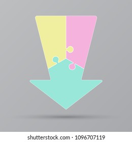 Three pieces puzzle arrow shape. Arrow business presentation infographic. 3 steps, parts, pieces of process diagram. Section compare banner. Jigsaw puzzle info graphic. Marketing strategy.