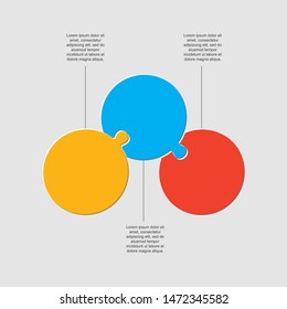 Three pieces puzzle circles line . Circles business presentation infographic. 3 steps, parts, pieces of process diagram. Section compare banner. Jigsaw puzzle info graphic. Marketing strategy.