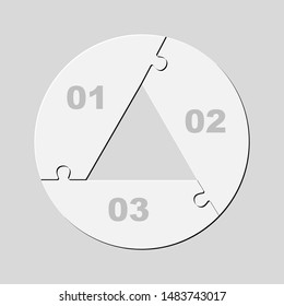 Three pieces puzzle circles line . Circles business presentation infographic. 3 steps, parts, pieces of process diagram. Section compare banner. Jigsaw puzzle info graphic. Marketing strategy.