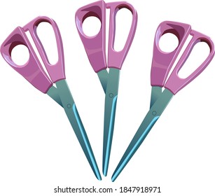 Three pieces of scissors with pink handles.