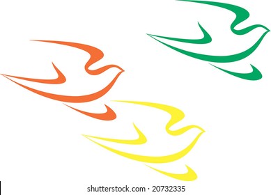 Three pigeons promptly fly