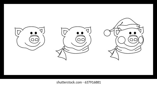 Three pigs in cartoon style, isolated