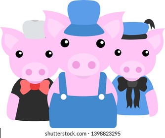 Three Pigs Happy Animals Baby Style. Decorative Wall Art Printable. Funny Decor Pets.