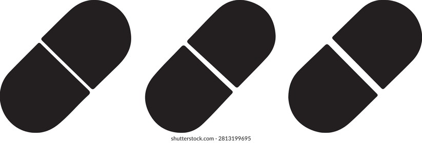 Three pill icons with white dividing lines isolated graphic design