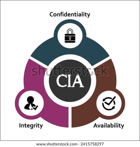 Three pillars Of CIA - Confidentiality, Integrity, Availability. Infographic template with icons