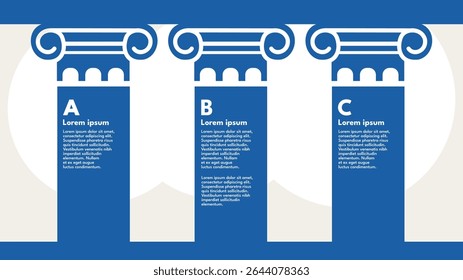 três pilares, colunas - modelo infográfico minimalista - ilustração vetorial