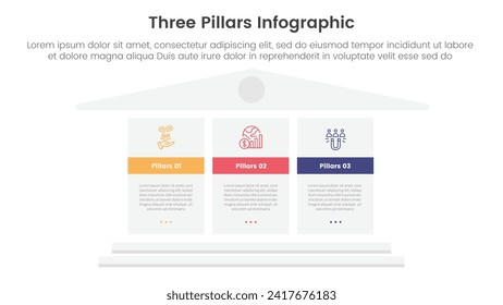 marco de tres pilares con la antigua infografía de construcción clásica de 3 puntos de plantilla de escenario con pilares de gran bloque para la presentación de diapositivas