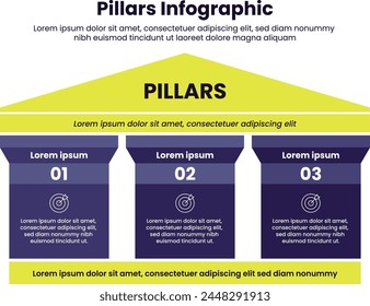 Three pillars Infographic design.infographic 3 point template with strong pillar building on centre for slide presentation