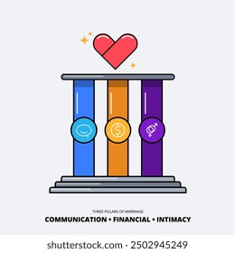 Three Pillars of relationship. Three pillars standing. Isolated Vector Illustration