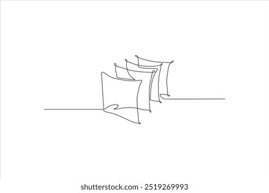 three pillows continuous line vector illustration
