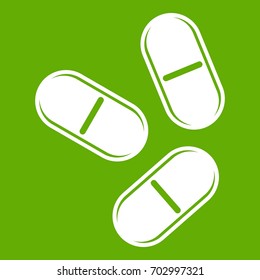 Three pills icon white isolated on green background. Vector illustration