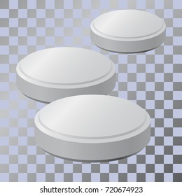 Three pills. Realistic vector graphic on transparent background.