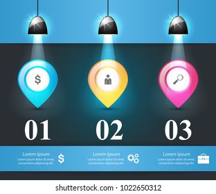 Three pin items - business infographic. Vector eps 10