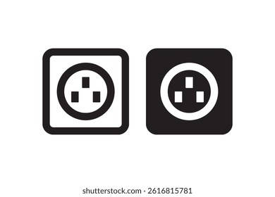 Three pin power socket icon in outline and solid Vector