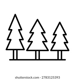 Three pine trees icon outline vector illustration with evergreen illustration woodland environment botanical