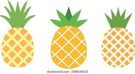 Three pineapple slices with a yellow and green color scheme