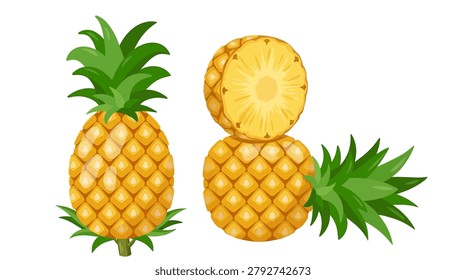 Three pineapples on a white background