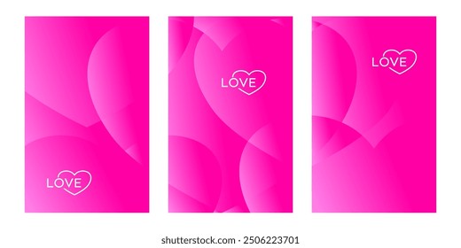 Drei rosafarbene Hintergründe mit "Liebe" in Weiß und Herzform geschrieben.