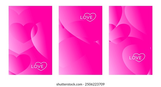 Three pink backgrounds with the word "LOVE" in white.