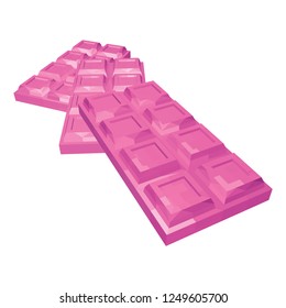 Three Pink Chocolate Bars in Perspective. Valentine’s Day Chocolates Isolated on White Background. Vector 3d Realistic Illustration.