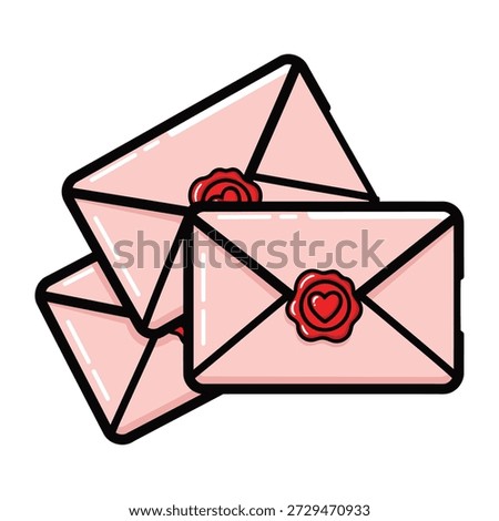 Three pink envelopes sealed with red wax, perfect for love letters and romantic correspondence.