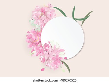 three pink flowers circle bouquet on white background,vector illustration