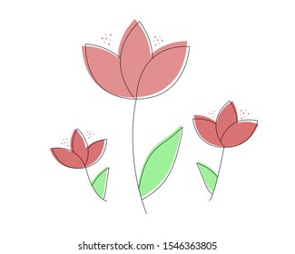 Three pink flowers with dots in simple style