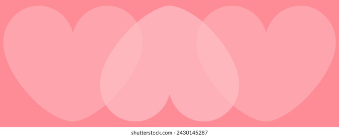 Three pink heart shape sign symbol. Romantic banner, card template. Happy Valentine's day. Modern style template. Simple graphic love card pattern Abstract geometric pink background Flat design Vector