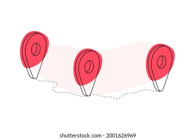 three pink navigation marks. Vector illustration, icon style 