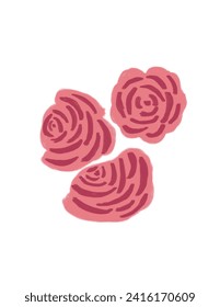 Drei rosafarbene Rosenmuster auf weißem Hintergrund für Geschäftsvorführungen, Branding-Paket, Stoffdruck, Tapete, Social Media-Post, Doodle, Noten, Buchumschläge, Wanddekor.