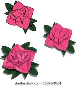 three pink roses, vector art