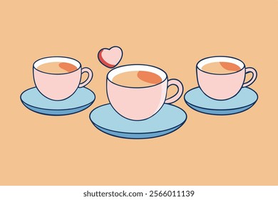 Three Pink Teacups, Saucers, Love, Warmth, Cozy, Delightful, Morning, Beverage, Tea Time