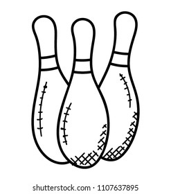 
Three pins about to fall on a ground depicting the ten-pin bowling sport.
