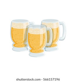 Three Pints Of Foamy Lager Beer, Oktoberfest Festival Drinks Bar Menu Item