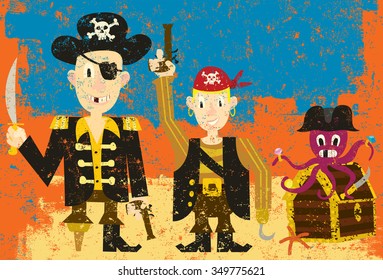 Three Pirates
Three pirates with treasure on an abstract background.