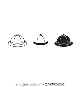 Three pith helmets in varying line weights a black and white illustration