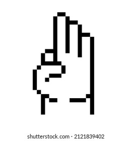 Tres. Gesto de mano de arte de píxeles.