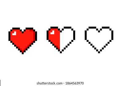 Three pixel hearts icon. Clipart image isolated on white background.