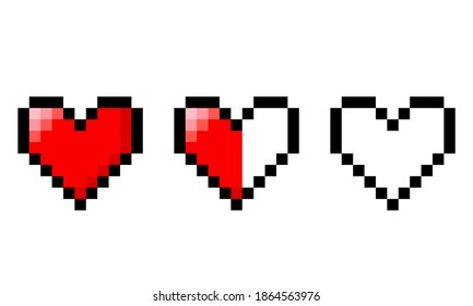 Three pixel hearts icon. Clipart image isolated on white background.